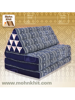 หมอนสามเหลี่ยมลายเขียนเทียนสีกรม 10 ช่องติดเบาะ 3 พับ 80x170x30 cm // Large Tri-angle kapok silk 100%Traditional Floor Cushions 10 holes with 3 part of mattress.