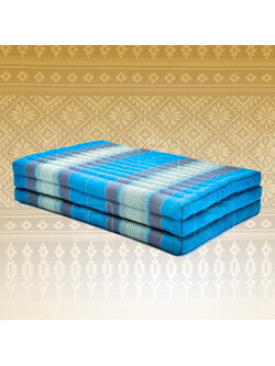 ที่นอนขิด 3 พับลายไทยสีฟ้าอ่อน ขนาด 110x180x7Cm //Large 3 part mattresses Cotton, kapok