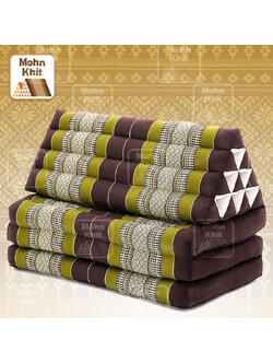 หมอนสามเหลี่ยมใหญ่พิเศษสีเขียวขอบน้ำตาล 10 ช่องติดเบาะ 3 พับ 80x170x38 cm // Large Tri-angle kapok silk 100%Traditional Floor Cushions 10 holes with 3 part of mattress.