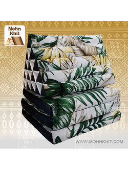 หมอนสามเหลี่ยมลายดอกไม้ป่า 15 ช่องติดเบาะ3 พับ 57cmx180cmx36cm Tri-angle Cotton kapok 100%Traditional Floor Cushions 15 holes with 3 part of mattress.