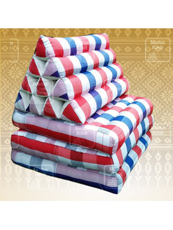 หมอนสามเหลี่ยมผ้าขาวม้าไทย 10 ช่องติดเบาะ3 พับ 50cmx170cmx30cm Thai Tri-angle Cotton kapok 100%Traditional Floor Cushions 15 holes with 3 part of mattress.