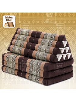 หมอนสามเหลี่ยมใหญ่พิเศษสีครีมชานม 10 ช่องติดเบาะ 3 พับ 80x170x38 cm // Large Tri-angle kapok silk 100%Traditional Floor Cushions 10 holes with 3 part of mattress.