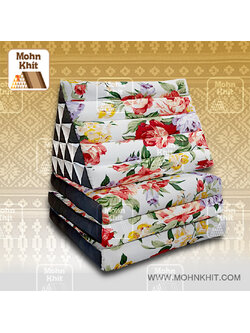 หมอนสามเหลี่ยมลายดอกกุหลาบ 15 ช่องติดเบาะ3 พับ 57cmx180cmx36cm Triangle Cotton kapok Traditional Floor Cushions 15 holes with 3 part of mattress.