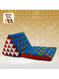 หมอนสามเหลี่ยม15 ช่องติดเบาะ1พับสีน้ำเงินผ้าอังการา 50x90x36Cm //Cotton Original Real Wax Ankara Fabric Triangle Traditional Floor Cushions 15 holes with 1 part of mattress.