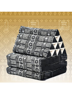 หมอนสามเหลี่ยมผ้าเขียนเทียน 10 ช่องติดเบาะ 3พับ 53x165x30cm// Tri-angle kapok100%Traditional Floor Cushions 10 holes with 3 part of mattress.