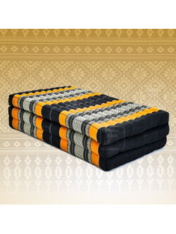 ที่นอนขิด 3 พับลายไทยสีเหลืองดำ ขนาด 110x180x7Cm //Large 3 part mattresses Cotton, kapok