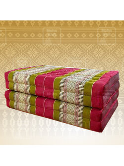 ที่นอนขิด 4 พับใหญ่สีเขียวแดง 80x180x7Cm , Thai Folding mattresses Our traditional Thai Mattress is hand stuffed with natural kapok.