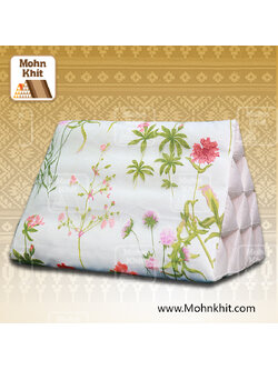 หมอนสามเหลี่ยม10ช่อง ผ้าแก้วพิมพ์ดอกไม้ 50x28x30Cm Tri-angle kapok 100%Traditional Floor Cushions 10 holes.