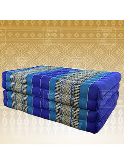 ที่นอนขิด 4 พับใหญ่ลายไทยสีน้ำเงิน 80x180x7Cm , Thai Folding mattresses Our traditional Thai Mattress is hand stuffed with natural kapok.