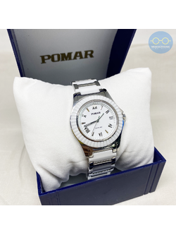 POMAR นาฬิกาข้อมือผู้หญิง ขอบตัวเรือนเซรามิคสีขาวและตัวเรือนสแตนเลส หน้าปัดสีขาว รุ่น PM13148S