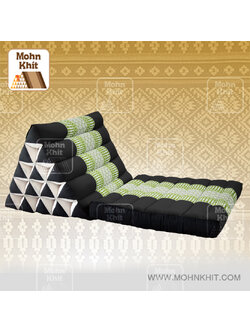 หมอนสามเหลี่ยม15 ช่องเบาะ1พับต่อลายผ้าขิดสีเขียว 50x90x36Cm //Cotton Original Real Wax Ankara Fabric Triangle Traditional Floor Cushions 15 holes with 1 part of mattress.