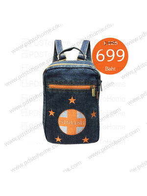 กระเป๋า เป้ ผู้หญิง ใบ เล็ก กระเป๋าสะพายหลัง ผู้หญิง ยีนส์ ปักลายสวย Girlish กากบาทสีส้ม ซับในผ้าคอตตอนอย่างดี