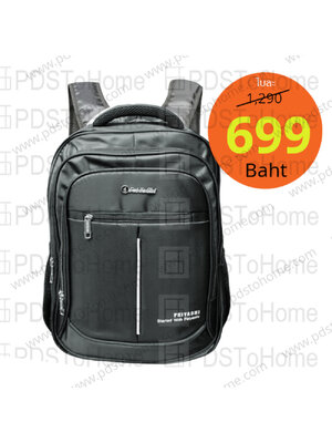 กระเป๋า USB โน้ตบุ๊ค Laptop Backpack เป้ สะพายหลัง แต่งเส้นตั้ง ผ้าสีดำคลาสิค กันน้ำ