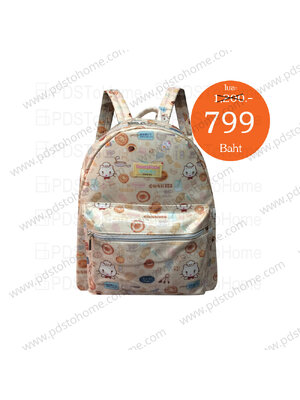 กระเป๋า เป้ ใบ เล็ก สะพายหลัง ผ้าหนังเทียม พิมพ์ ลาย แมว เทนชิเนโกะ น่ารัก ทรงโค้งด้านบน ขนาด 13 นิ้ว