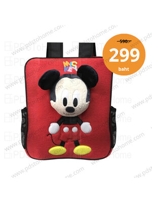 กระเป๋า เป้ สะพายหลัง ผ้าสำลี นิ่มมือ ลายมิกกี้ อนุบาล ขนาด 12 นิ้ว