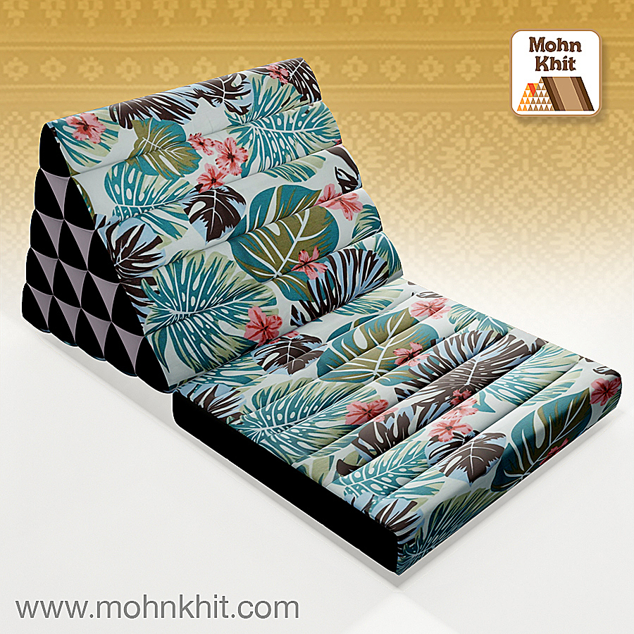 หมอนสามเหลี่ยม"ฮาวาย"15 ช่องติดเบาะ1พับ 55x90x36Cm Tri-angle kapok Hawaiian pattern Traditional Floor Cushions 15 holes with 1 part of mattress.