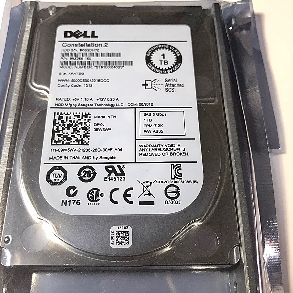 REF, Dell 09W5WV 9W5WV [TorCompTH Thailand ขาย จำหน่าย ราคา] Dell 1TB 7.2K 6G SAS 2.5IN HDD for Dell Gen 12, R620, R720