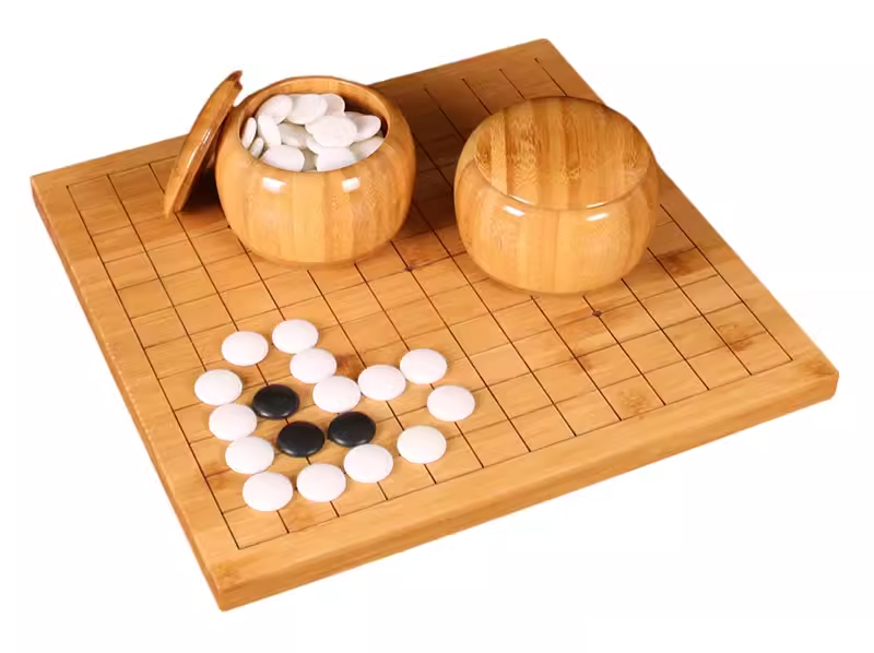 ชุดหมากล้อมไม้ (กระดานไม้ไผ่9/13เส้น+เม็ดเมลามีน80/80เม็ด+โถไม้ไผ่M)