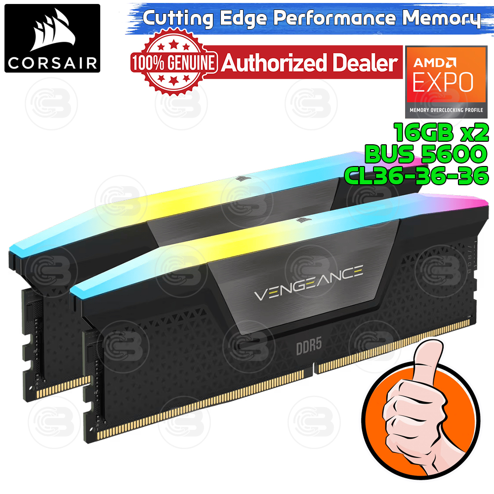 [CoolBlasterThai] CORSAIR VENGEANCE RGB Black 32GB (16GBx2) DDR5-5600 (For AMD) CL36-36-36 (LT-Warranty)