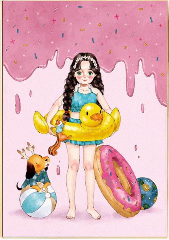 ชุดปักครอสติช ลายสาวน้อยกับน้องหมา (งานปักเต็มลาย) ขนาด 53*72 ซม.ผ้าครอสติช 11CTพิมพ์ลายปักบนผ้า ไหมคอตตอน 30 สี ผังลาย เข็ม
