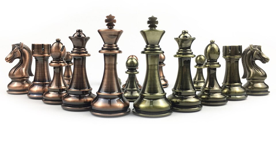 4 1/4" King's Knight Series Resin Chess Set with Copper & Brass Pieces ตัวหมากรุกสากลZinc Alloy สีCopper+Brass
