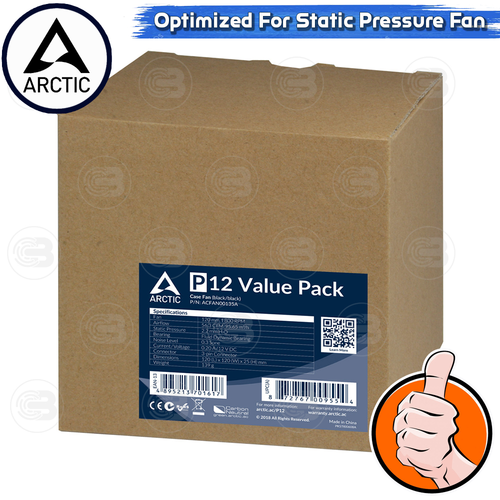 [CoolBlasterThai] ARCTIC P12 BLACK (120 mm.) X5 Value Pack PC Fan Case ประกัน 6 ปี