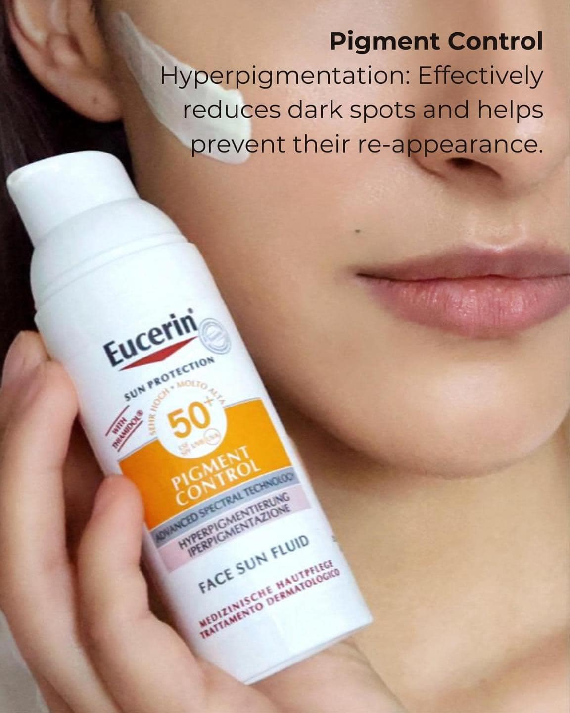 Eucerin Pigment Control Sun Fluid SPF 50+ 50ml. ครีมกันแดดยูเซอริน ลดฝ้าแดด จุดด่างดำ