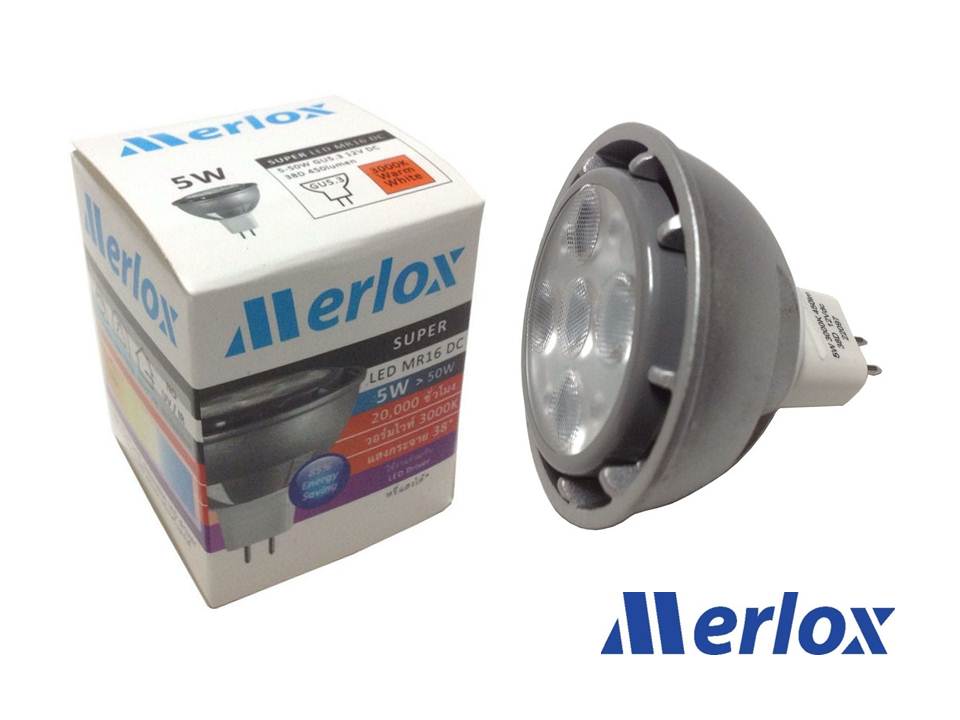 หลอด LED MR16 DC DIMMABLE 12V 5W 3000K FLOOD 38° GU5.3 MERLOX