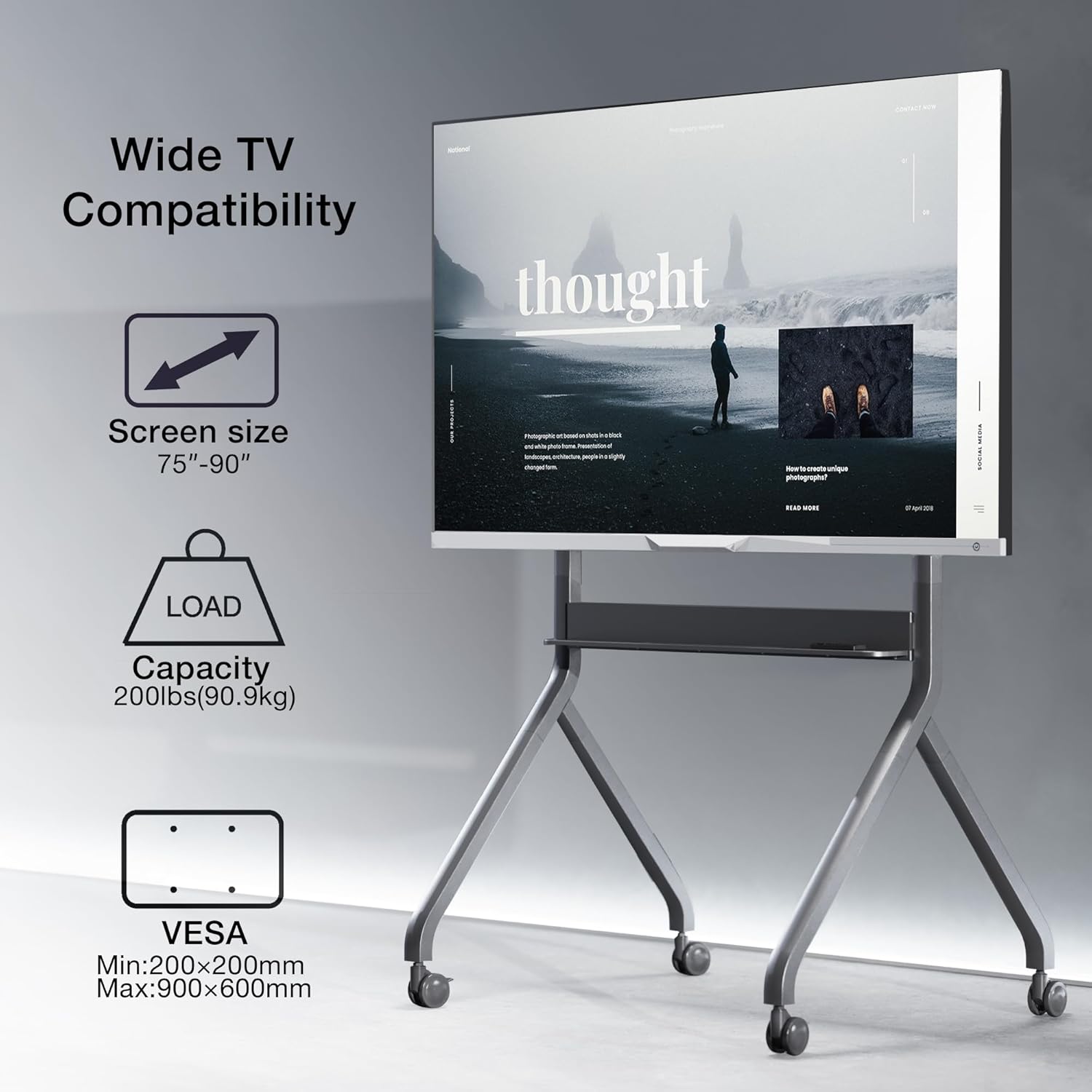 P220 Premium ขาตั้งทีวี,จอ Interactive, Digital Signage ปรับยกขึ้น-ลงด้วยมอเตอร์ไฟฟ้าคู่ (Dual Motor) สำหรับจอภาพขนาด 75"-90" *ปรับก้ม-เงยไม่ได้, Max VESA 900x600 mm., Weight Capacity 90.9 Kg. (*ไม่รวมจอ)