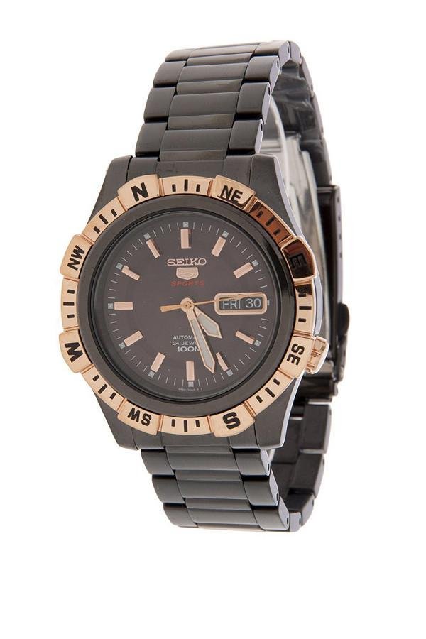 Seiko 5 Sports Automatic นาฬิกาข้อมือผู้ชาย สายสแตนเลส รุ่น SRP148 - สีดำ