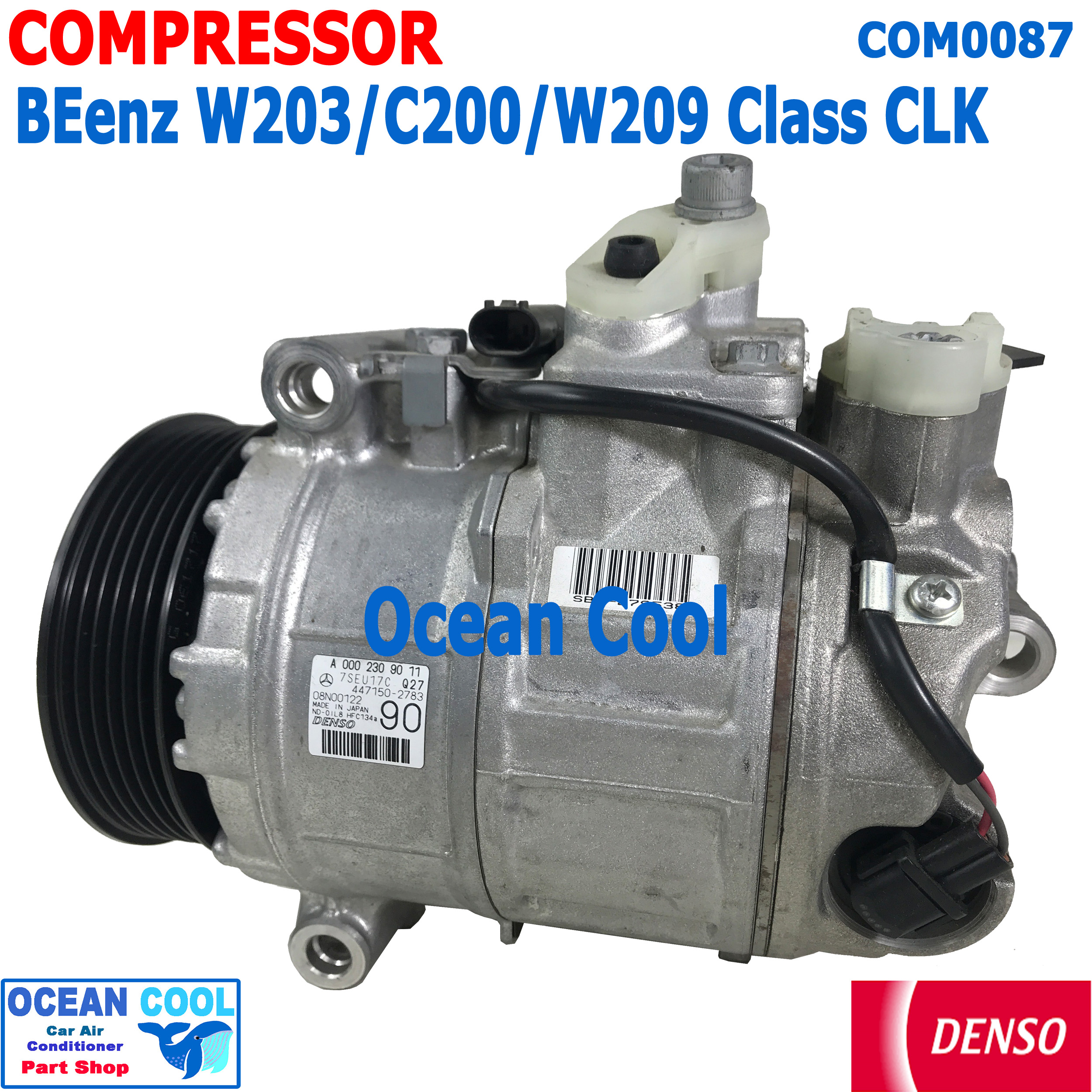 คอมเพรสเซอร์ เบ็นซ์ C-200, W203, W211, W220, E220, S280 COM0087 COMPRESSOR BENZ 7SEU17C DENSO แท้ 447150-2783 คอมแอร์ รถยนต์ 6PK