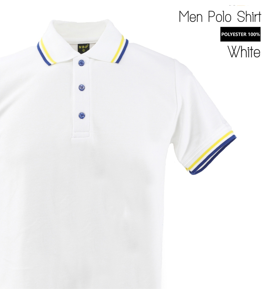 HBP POLO เสื้อโปโล เสื้อคอปก สีขาวขลิบเหลืองน้ำเงิน มีทั่งทรงชาย-หญิง