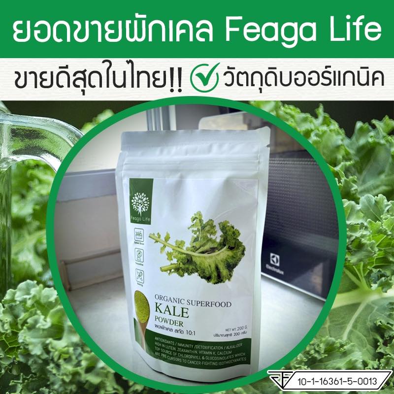 ผงผักเคล สกัดเข้มข้น 10x ผักผง KALE SUPERFOOD POWDER ยี่ห้อ Feaga Life 200 กรัม ผง Superfood (ผักผง ซุปเปอร์ฟู้ด) คุณภาพพรีเมี่ยม