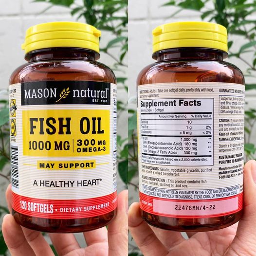 Mason Natural, Omega 3 Fish Oil 1000mg. 120 softgels อาหารเสริมน้ำมันปลา