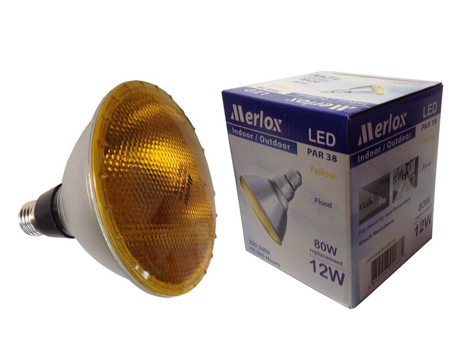 หลอด PAR38 LED 12W 220-240V E27 สีเหลือง MERLOX