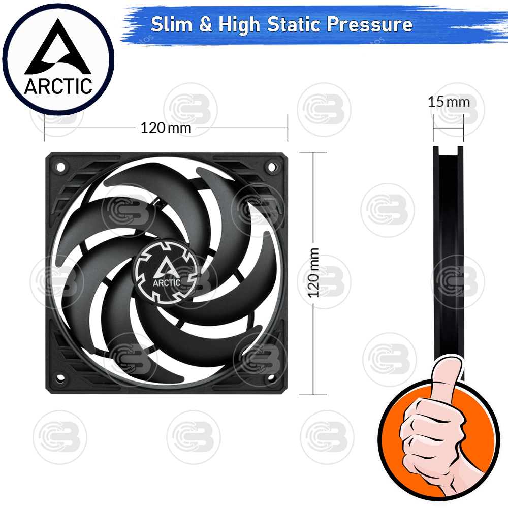 [CoolBlasterThai] ARCTIC P12 SLIM PWM PST BLACK (120 mm.) X3 Value Pack PC Fan Case ประกัน 6 ปี