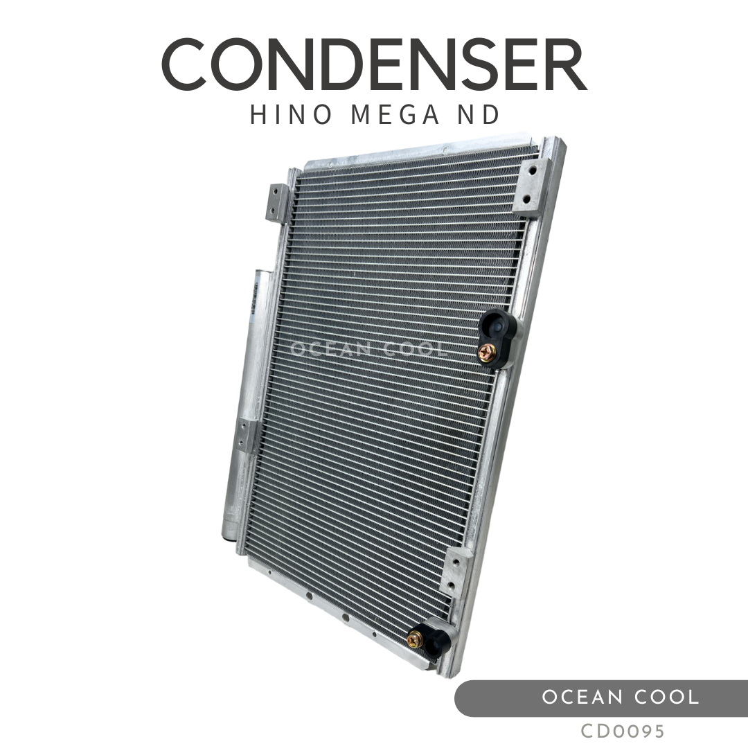 แผงแอร์ ฮีโน่ เมก้า CD0095 หนา 16มม ท่อ 62แถว PARALLEL CONDENSER คอนเดนเซอร์ (แผงคอยล์ร้อน) Ocean Cool อะไหล่ แอร์ รถ