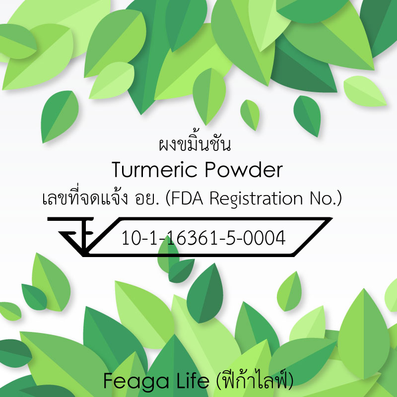 ผงขมิ้นชัน มี Curcuminoids >9% ผสมพริกไทยดำ Feaga Life Turmeric Powder 200 กรัม