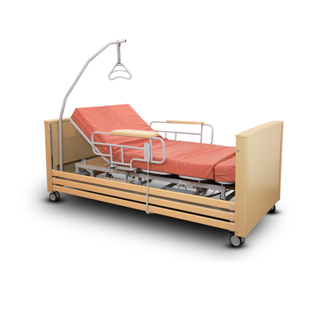 เตียงผู้ป่วยลายไม้ Solid Wood ไฟฟ้าพิเศษ แบบปรับหมุนได้ (Turnaround Premium) สำหรับกายภาพบำบัด ปรับเป็นท่านั่ง และใช้ฝึกยืน รับประกันศูนย์ไทย 6 ปี