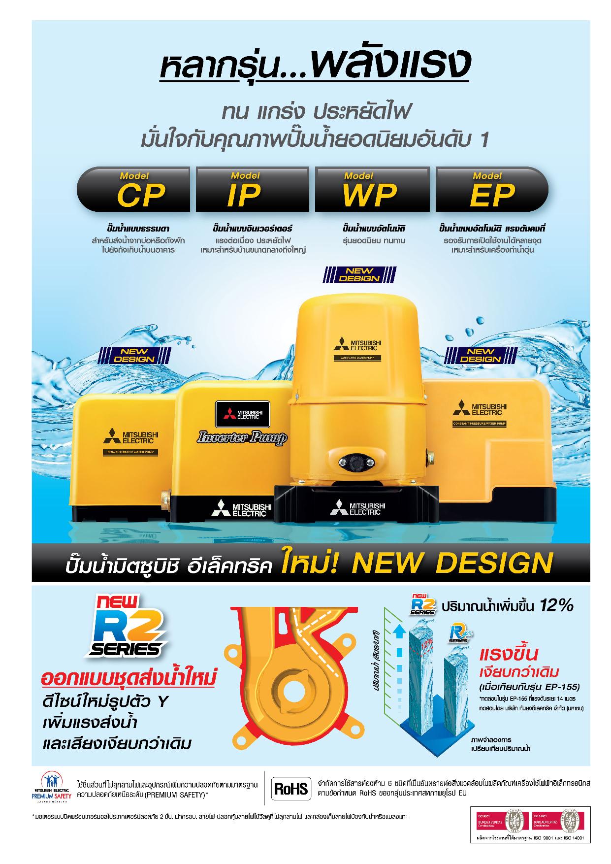 ปั๊มน้ำ MITSUBISHI หอยโข่ง CP-R2 (ไม่อัตโนมัติ)