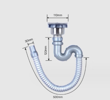 สะดืออ่างล้างจานพร้อมท่อน้ำทิ้ง ตะแกรงดักเศษอาหารสแตนเลส ท่อ 50 ซม.ขายถูกส่งเร็ว