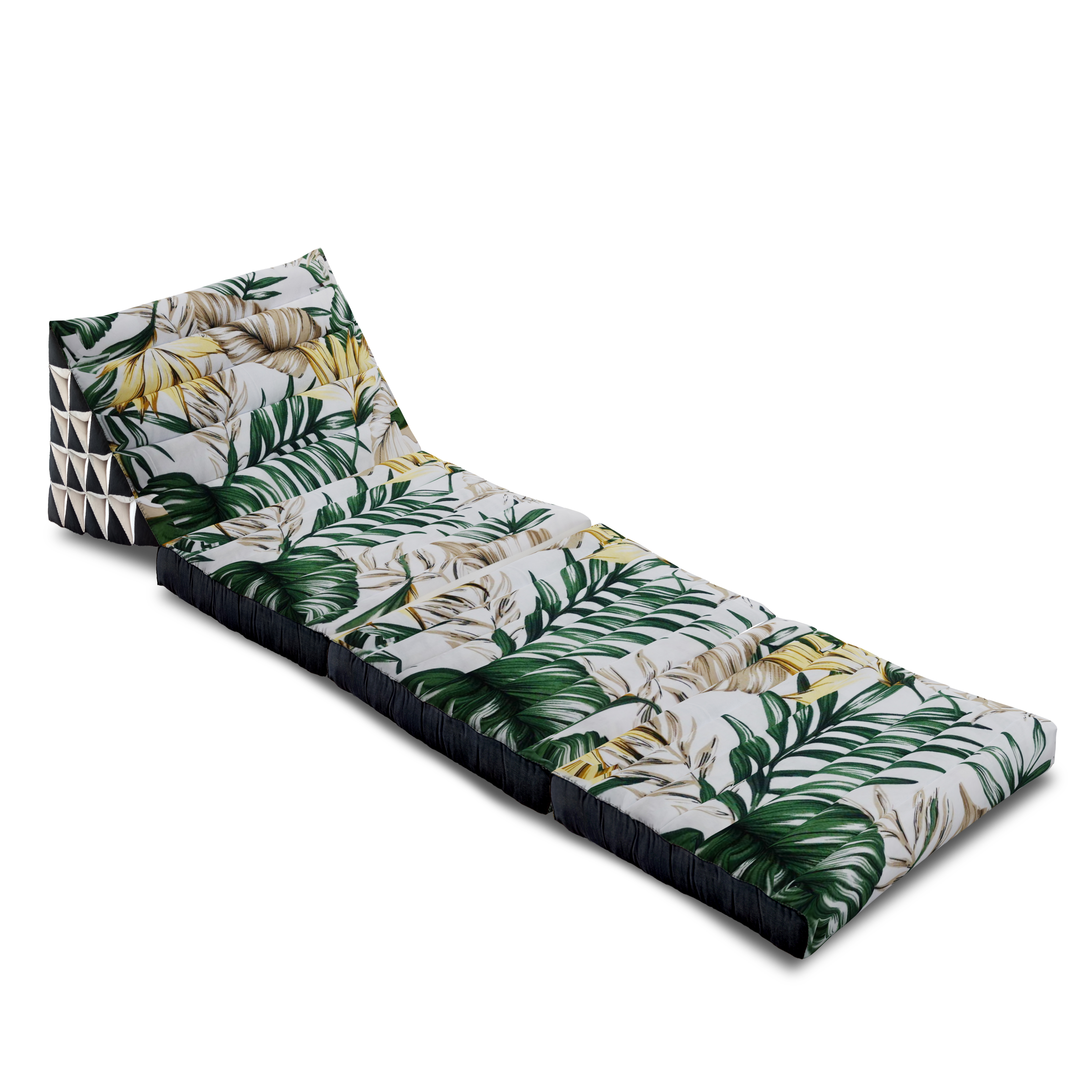หมอนสามเหลี่ยมลายดอกไม้ป่า 15 ช่องติดเบาะ3 พับ 57cmx180cmx36cm Tri-angle Cotton kapok 100%Traditional Floor Cushions 15 holes with 3 part of mattress.