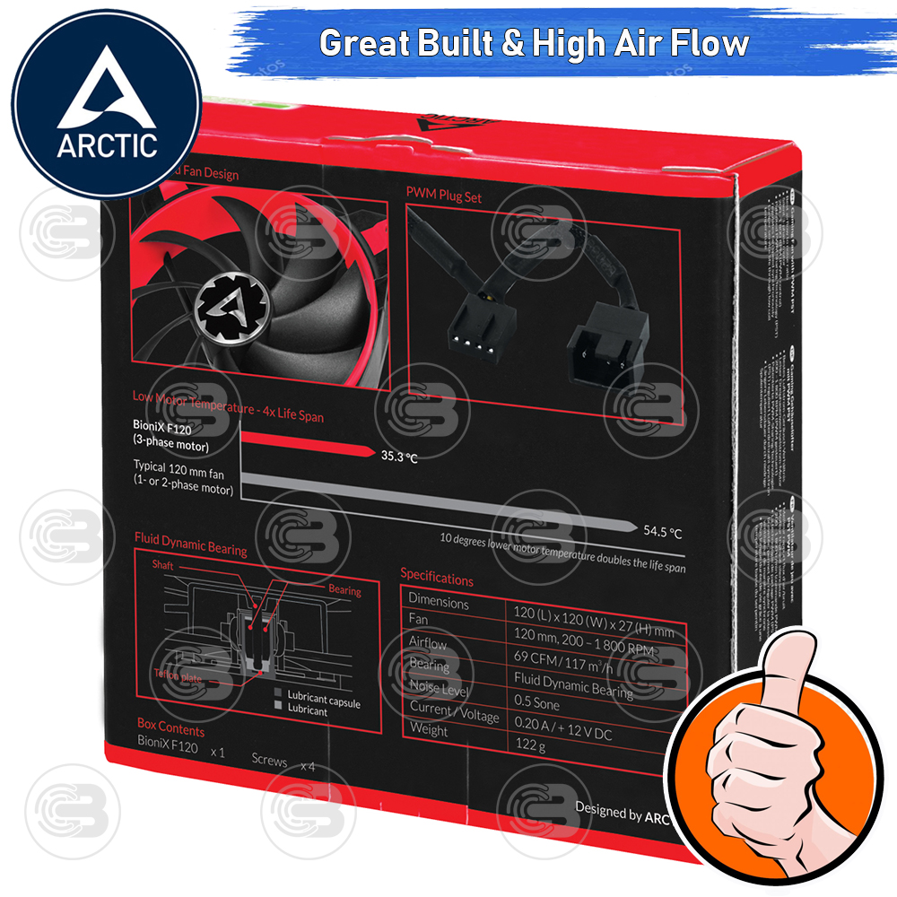 [CoolBlasterThai] ARCTIC BioniX F120 Red Gaming Fan with PWM PST (size 120 mm.) PC Fan Case ประกัน 10 ปี