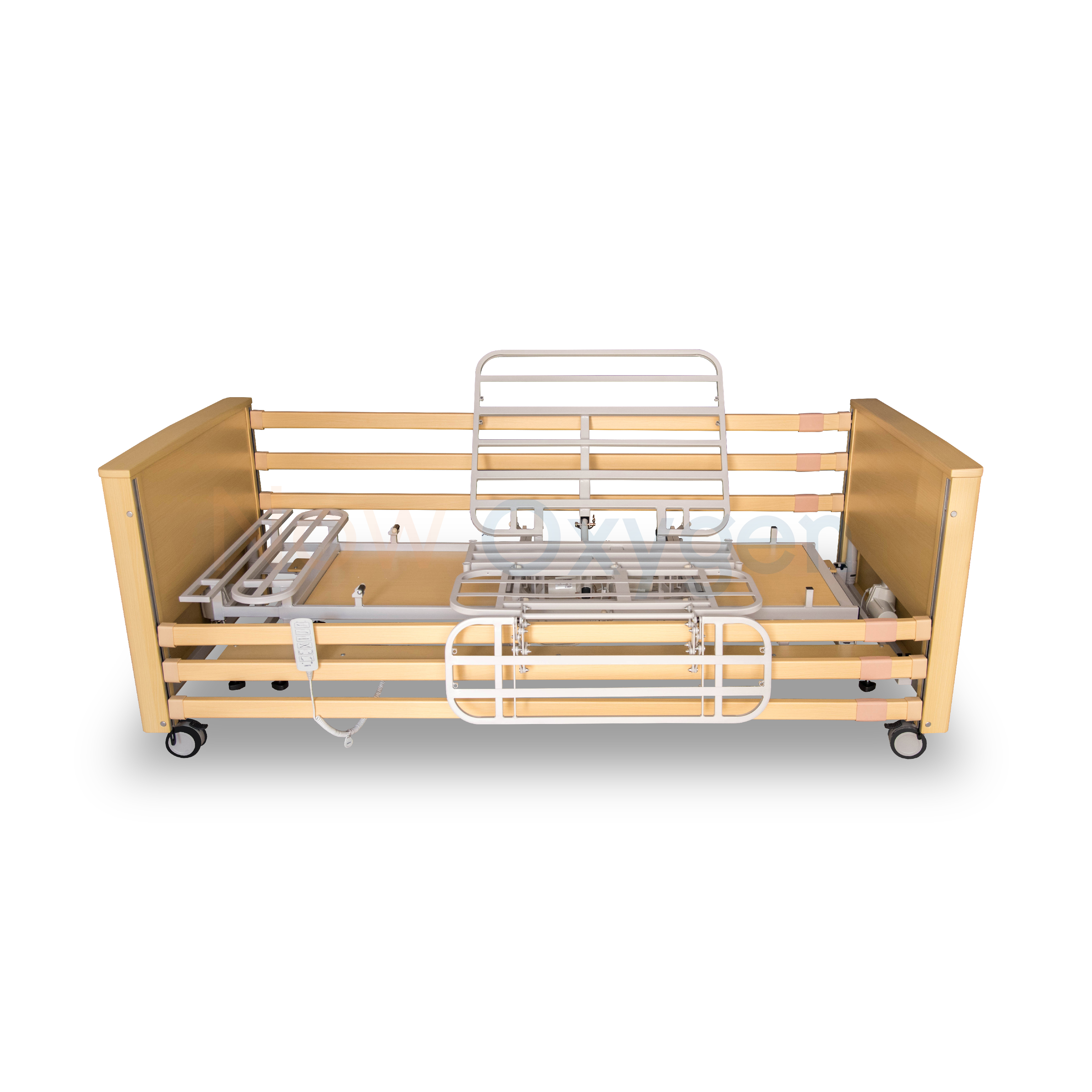 เตียงผู้ป่วยลายไม้ Solid Wood ไฟฟ้าพิเศษ แบบปรับหมุนได้ (Turnaround Premium) สำหรับกายภาพบำบัด ปรับเป็นท่านั่ง และใช้ฝึกยืน รับประกันศูนย์ไทย 6 ปี