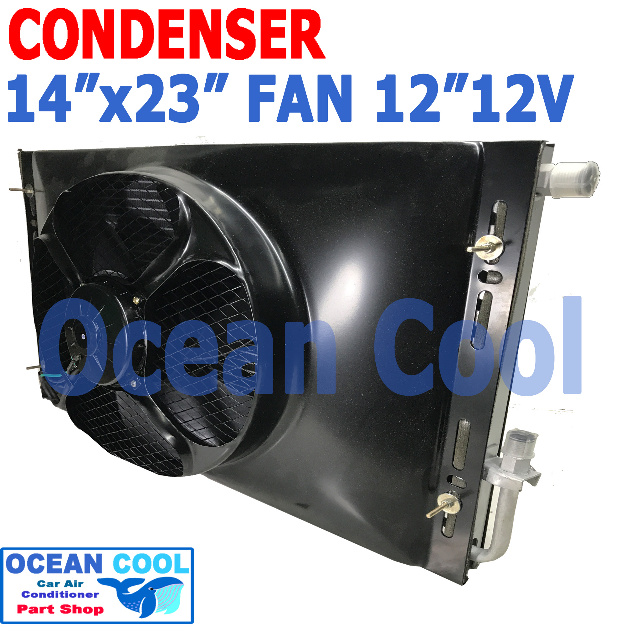 แผงแอร์ พาราเรล โอริง 14x23" หนา 26 มิล พัดลม 12นิ้ว 12V CD0081 ตะแกรงกันหิน หน้าและหลัง ขนาด 14×23 นิ้ว condenser parallel oring Coolling Fan 12 12v