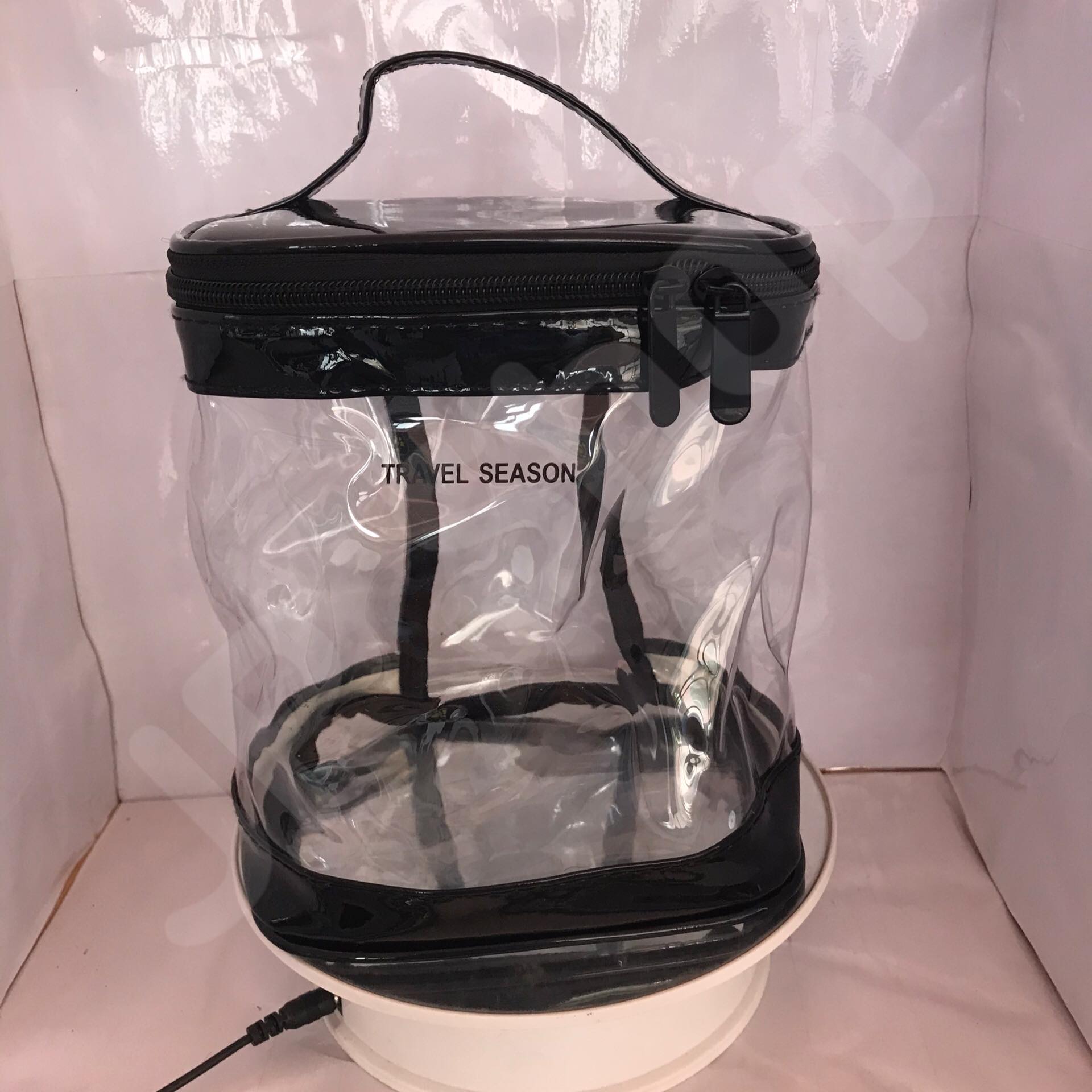 กระเป๋าใส่เครื่องสำอาง ทรงกระบอก สีดำ โปร่งใส ราคา/1 ใบ #0151