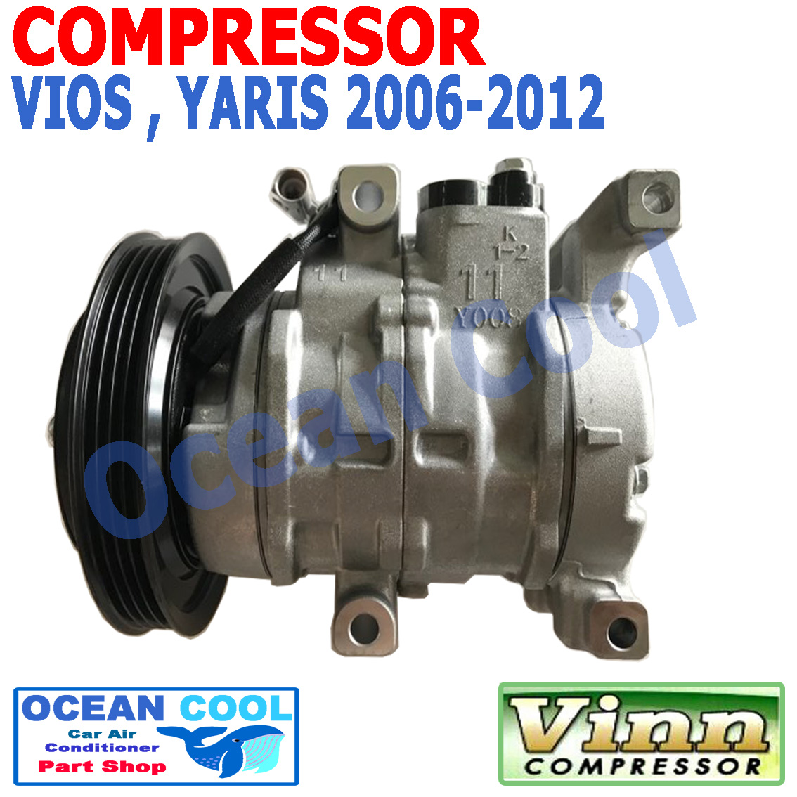 คอมเพรสเซอร์ ยาริส ปี 2006 - 2012 วีออส ปี 2007 - 2012 10J11C COM0004 คอมแอร์รถยนต์ คอมแอร์ คอมเพลสเซอร์ Compressor TOYOTA YARIS , VIOS 2008 2009 2010 2011 OCEAN COOL โตโยต้า วีอ๊อส ยาริต พ.ศ. 2549 ถึง 2555 อะไหล่ แอร์ รถยนต์ 2550 2551 2552 2553 2554 2008