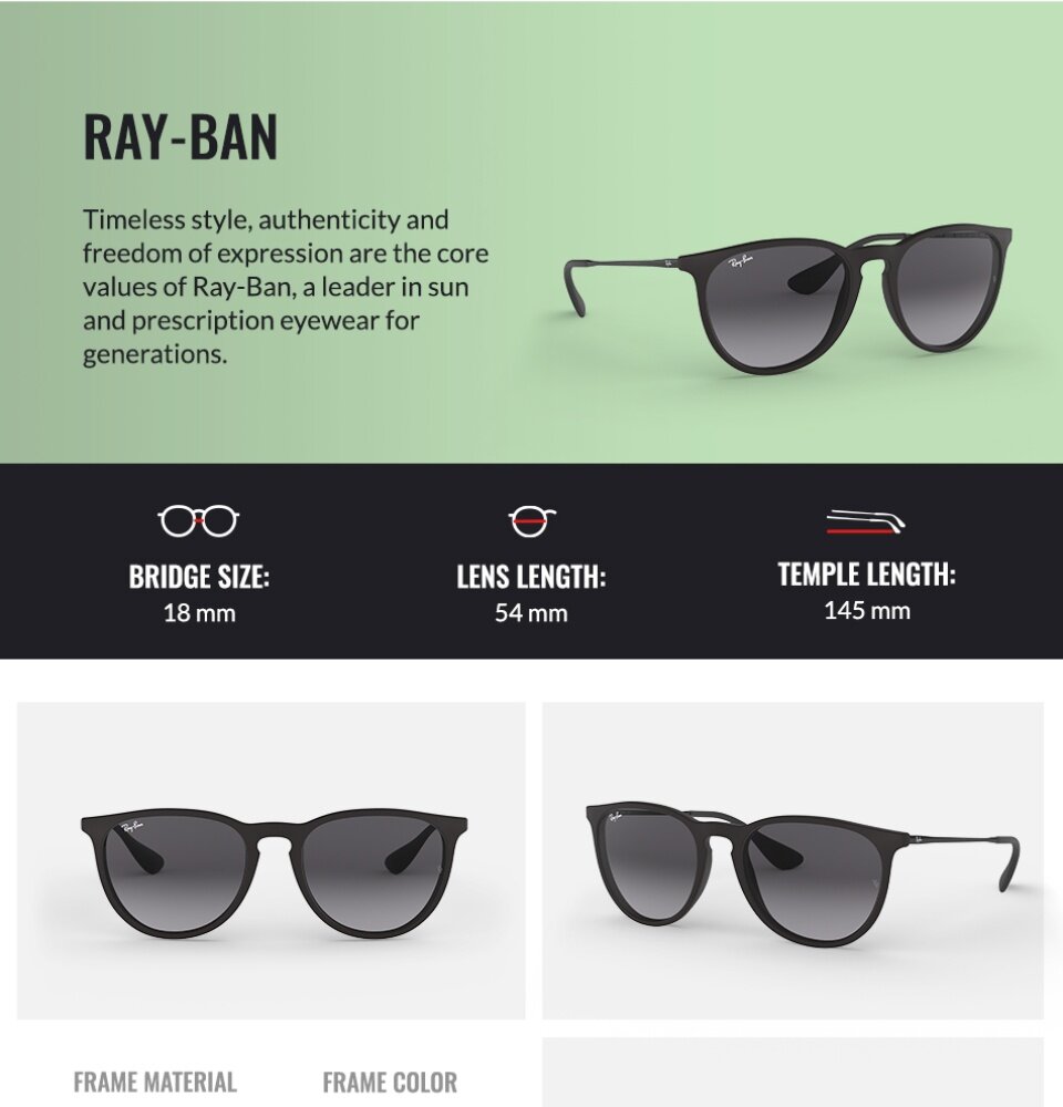 Rayban Erika Sunglasses RB4171F 622/8G Size 54 MM. ของแท้ รับประกัน 2 ปี