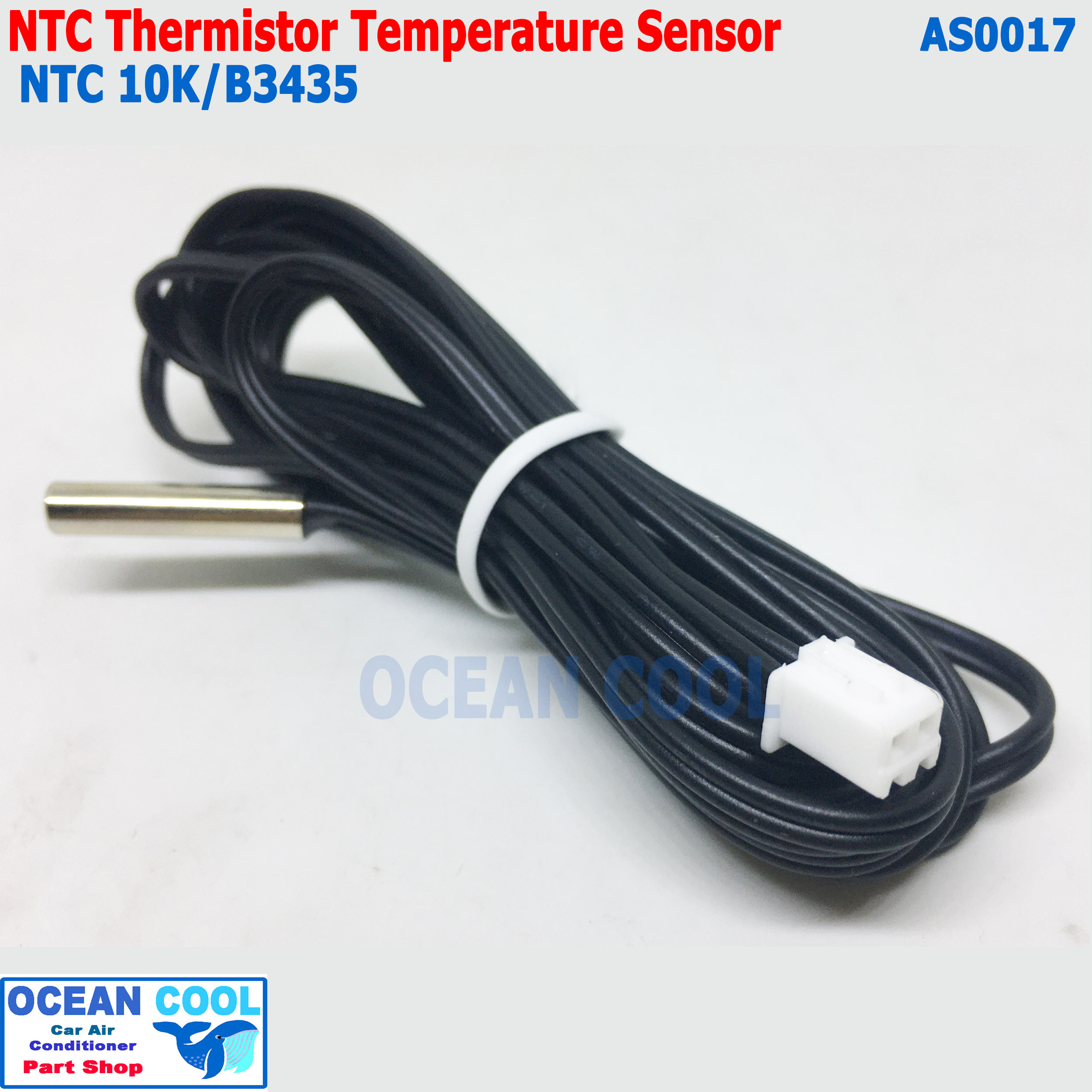 เซนเซอร์ วัดอุณหภูมิ 10K ที่ 25องศา ค่า เบต้า 3435 AS0017 อุณหภูมิ -50 ℃ ถึง + 110 ℃ สายยาว 2เมตร ค่าผิดพลาด ± 1 ℃ ชนิด NTC Thermistor Probe กันน้ำ