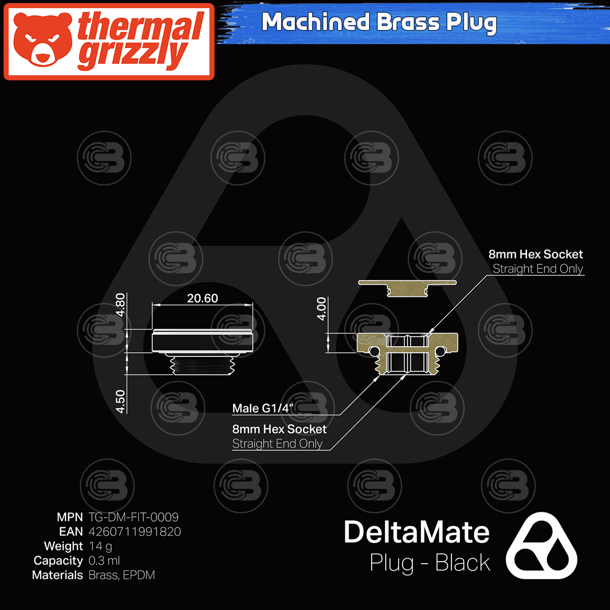 [CoolBlasterThai] Thermal Grizzly DeltaMate Plug Black Machined Brass